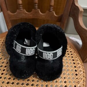 UGG Black Fluffy Slippers